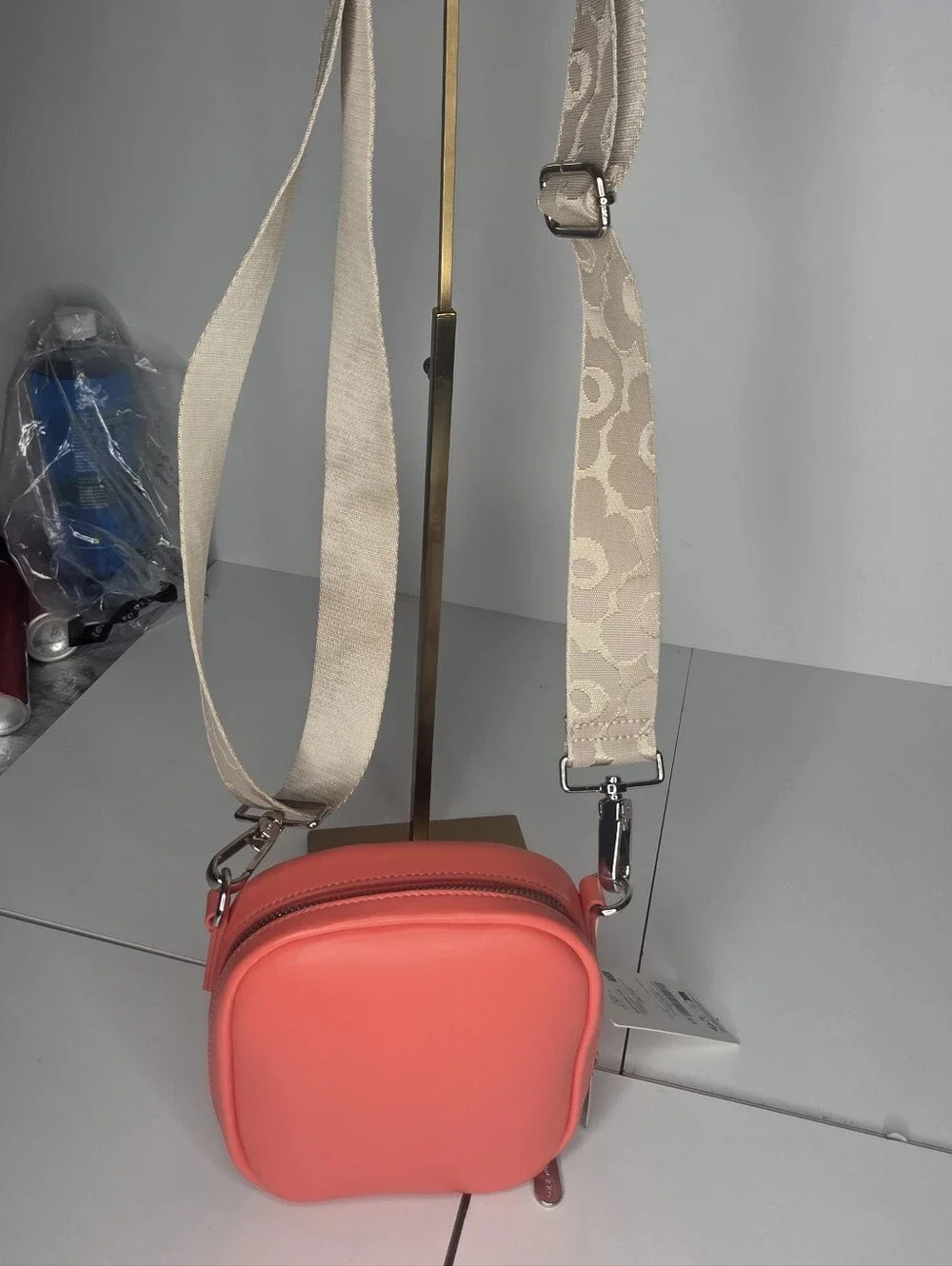 Marimekko Coral Crossbody Bag with Beige Strap